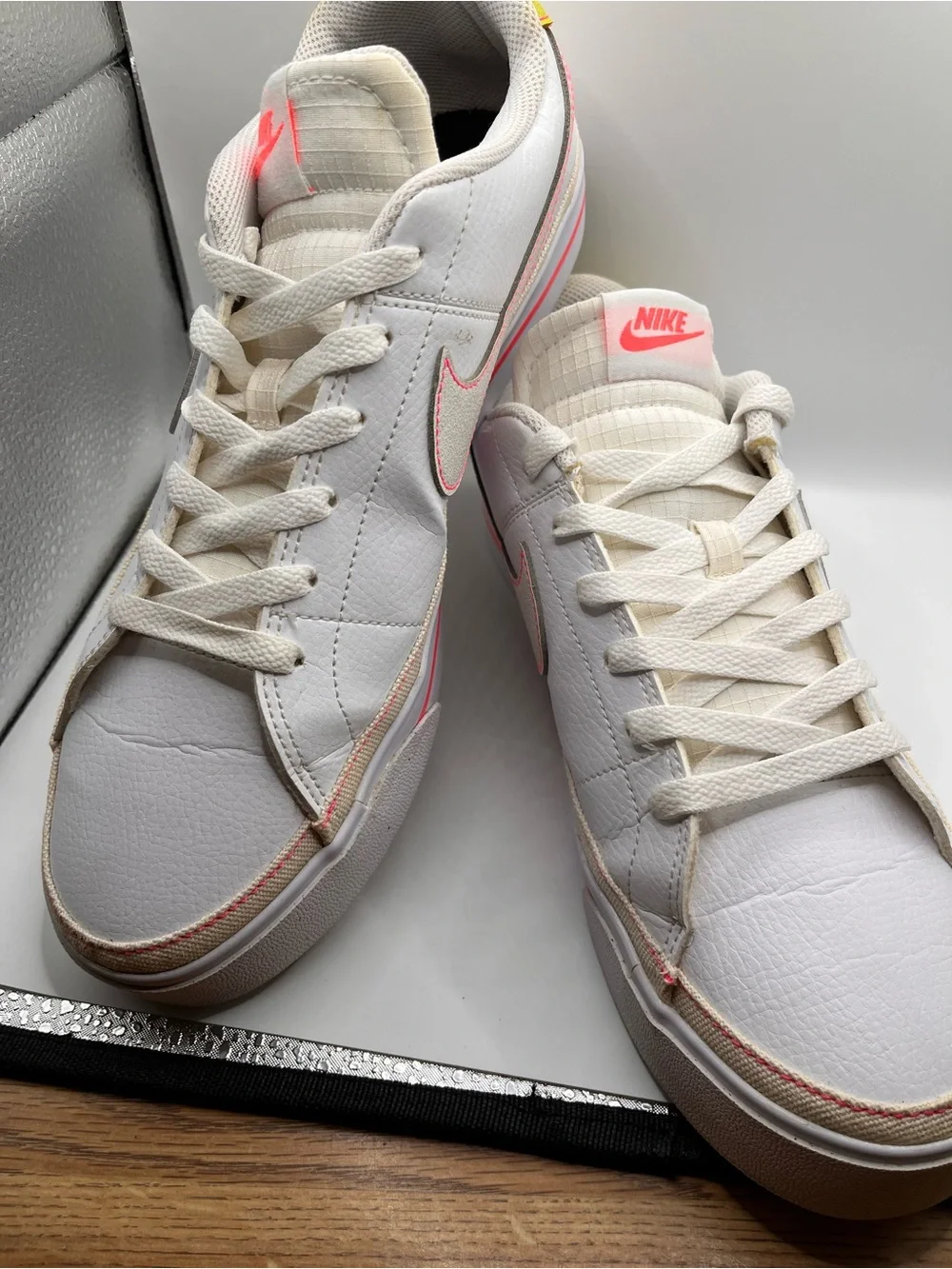 Nike Women’s White Low-Top Sneakers with Pink and Yellow Accents 12